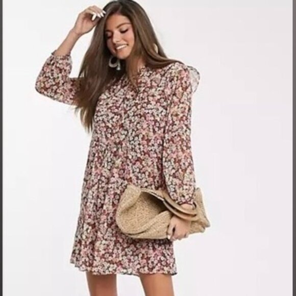 MNG Mango Women’s size 4 Floral Print Layered Smock Dress - Picture 1 of 11